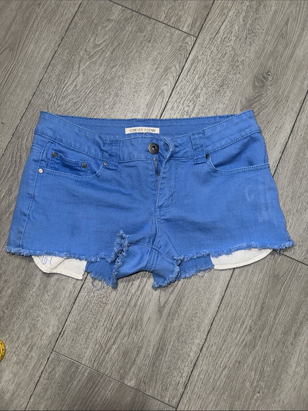 Forever 21 Bright Blue Frayed Denim Shorts